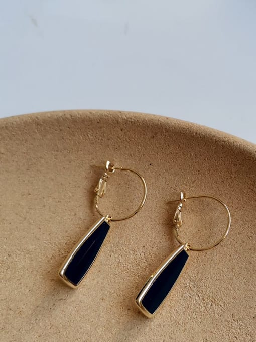 14K Gold  [dark blue] Copper Enamel Geometric Minimalist Stud Trend Korean Fashion Earring